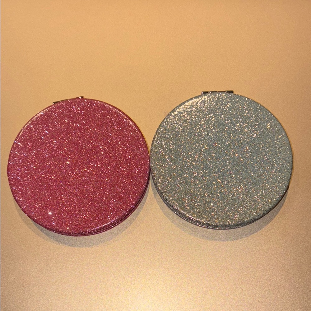 Glittery Pink and Silver Compact Mirrors Set